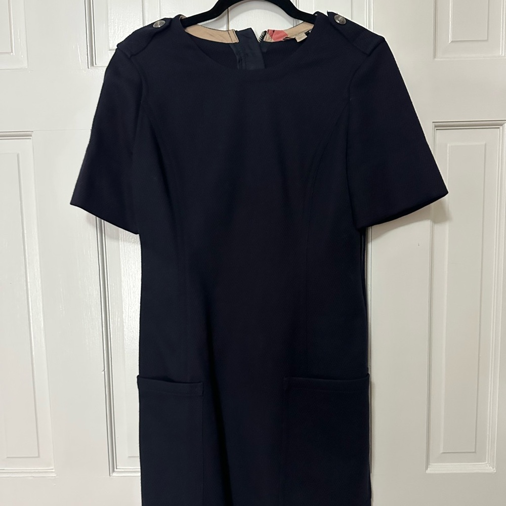 Burberry Brit Navy Wool Blend Military-Style Mini Dress